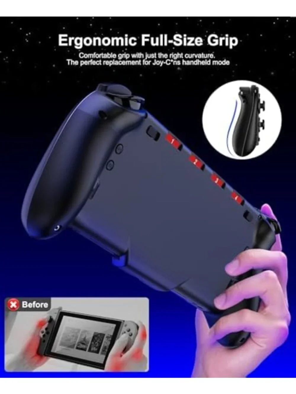 Enhanced Grip Switch Controller with Hall Effect Joysticks & RGB Lighting